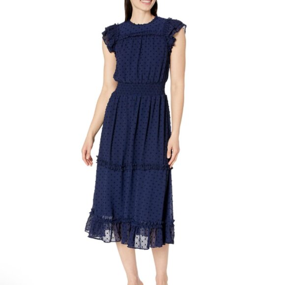 CeCe Sleeveless Clip Dot Midi Dress, Navy, XL, - Picture 1 of 4